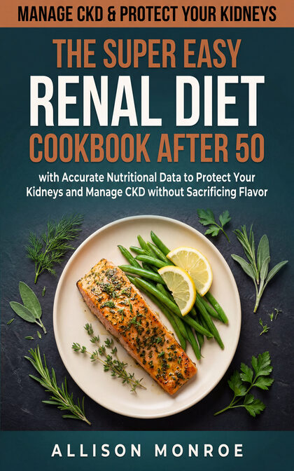 Cover of The Super Easy Renal Diet Cookbook After 50 by Allison Monroe.
